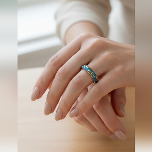 Lauren G Adams Jewelry - Lauren G Adams Moroccan Ring Hand Painted Light Blue Enamel Swirl Design Size 7